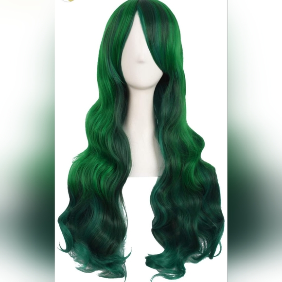 New long layered 28" Mermaid emerald green synthetic wavy wig - Picture 1 of 4